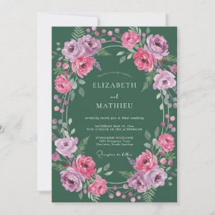 Convite Casamento Flor de Magenta Ranunculus Eucalipto