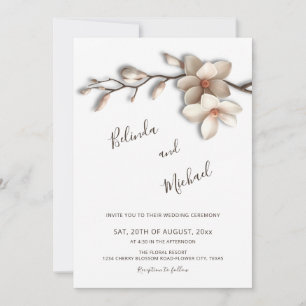 Convite Casamento Flor de Magnólia Off White em Relevo Fal