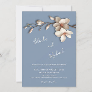 Convite Casamento Flor de Magnólia Off White Falso Relevo
