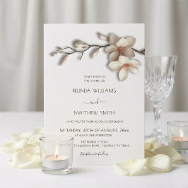 Convite Casamento Flor de Magnólia Textural Branco de Marf