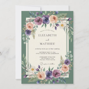 Convite Casamento Flor de Maio Roxo Esmeralda
