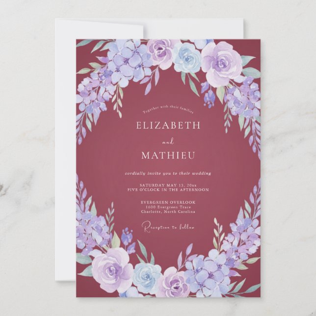 Convite Casamento Flor de Malva Periwinkle (Frente)