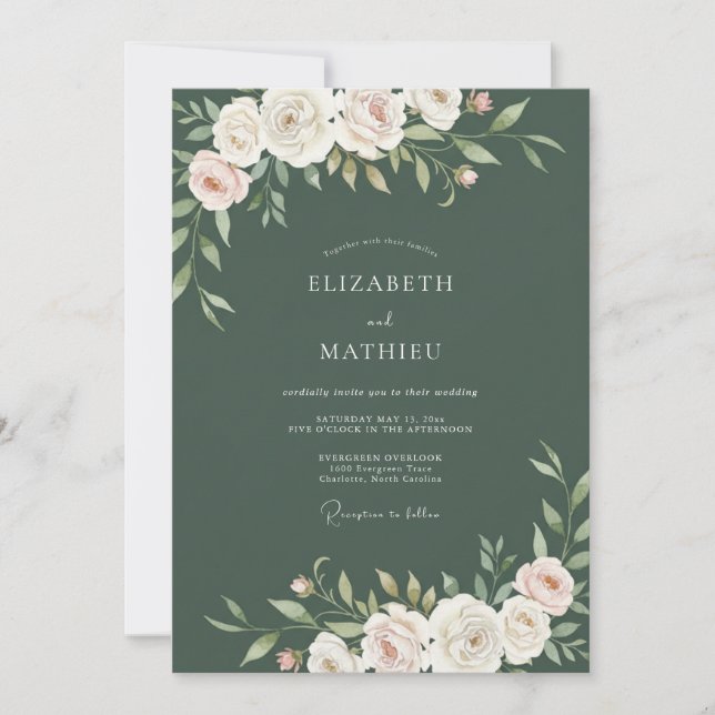 Convite Casamento Flor de Marfim Musgo (Frente)