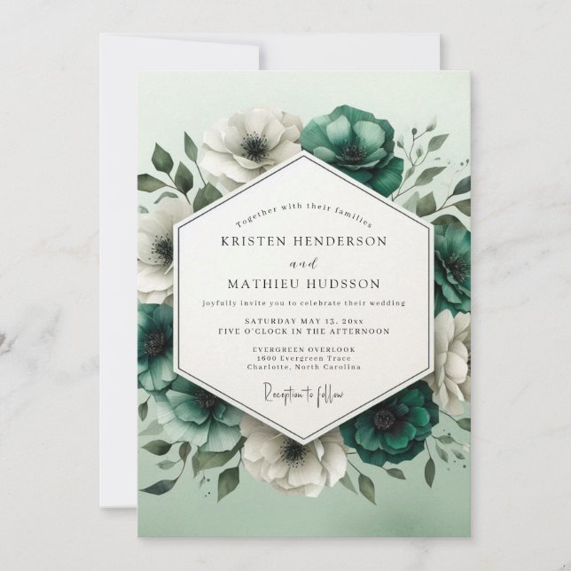 Convite Casamento Flor de Marfim Verde-água (Frente)
