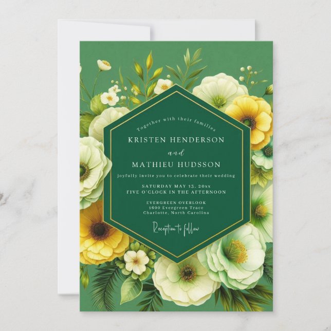 Convite Casamento Flor de Marigold Esmeralda (Frente)
