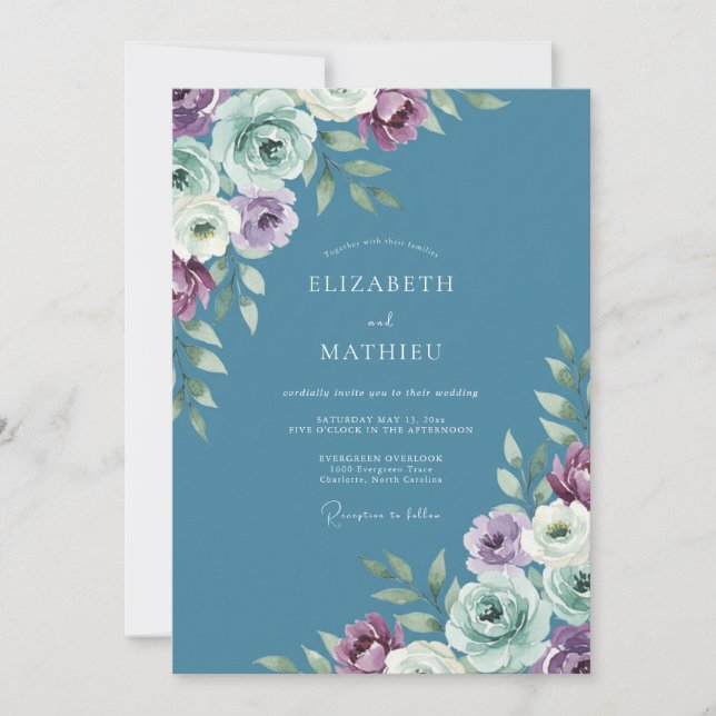 Convite Casamento Flor de Mauve Aço (Frente)