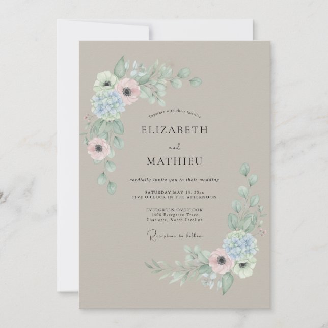 Convite Casamento Flor de Mauve Delicado (Frente)