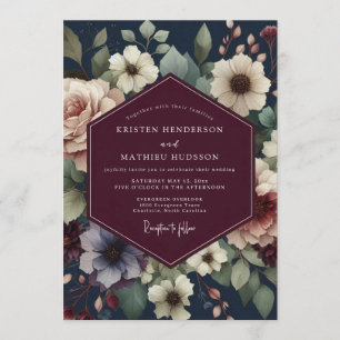 Convite Casamento Flor de Meia-Noite Borgonha