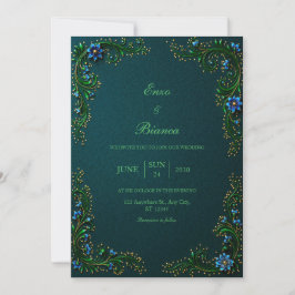 Convite Casamento Flor de Meia-Noite Dourada Teal