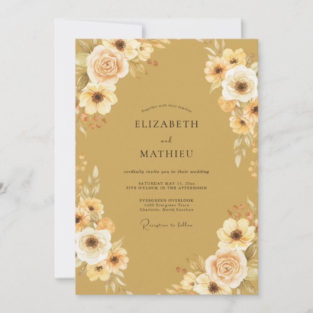 Convite Casamento Flor de Mel Ochre (Frente)