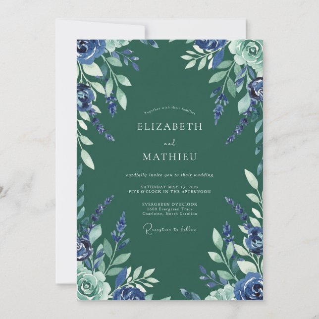 Convite Casamento Flor de Milho Indigo Eucalipto (Frente)