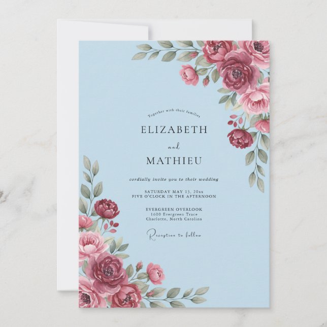Convite Casamento Flor de Mirtilo Azure (Frente)