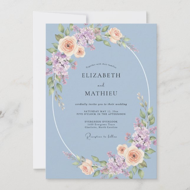 Convite Casamento Flor de Murmurar de Tomilho Azul (Frente)