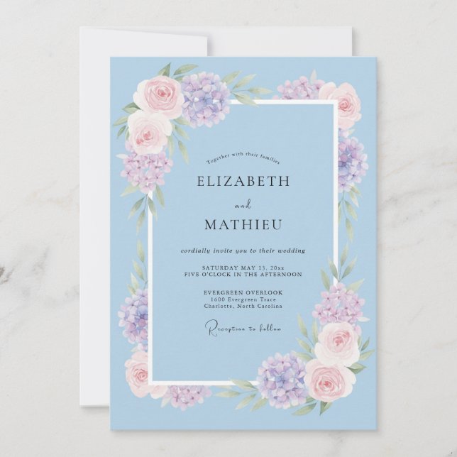 Convite Casamento Flor de Murmúrio Azul Céu (Frente)