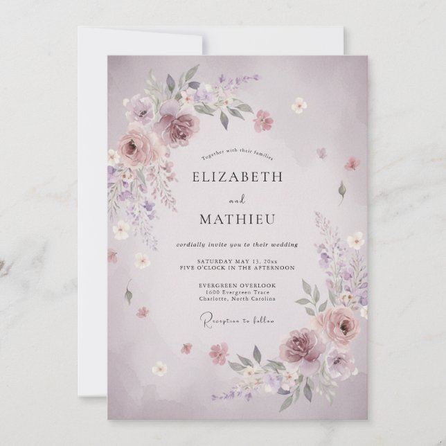 Convite Casamento Flor de Murmúrio Malva (Frente)