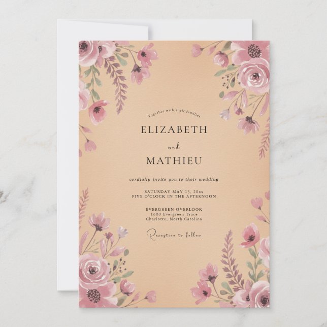 Convite Casamento Flor de Murmúrio Malva (Frente)