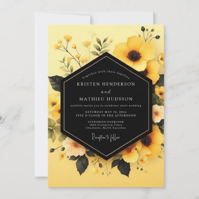 Convite Casamento Flor de Obsidiana Amarela (Frente)