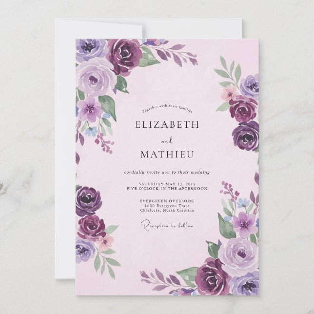 Convite Casamento Flor de Orquídea Ameixa (Frente)