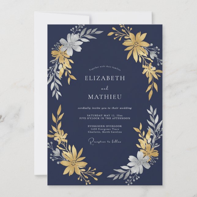 Convite Casamento Flor de Ouro à Meia-Noite (Frente)