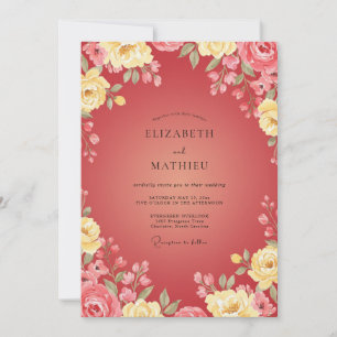 Convite Casamento Flor de Ouro Carmesim