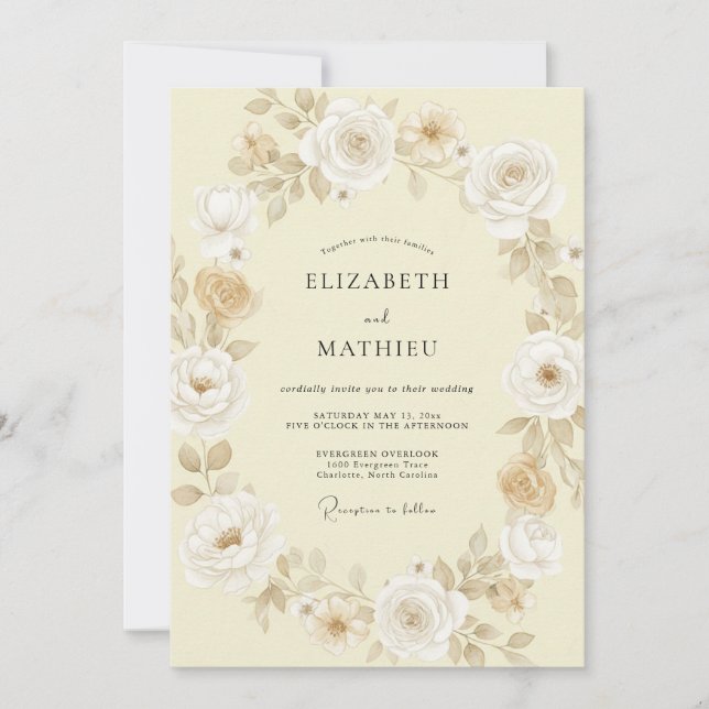 Convite Casamento Flor de Ouro Champagne (Frente)