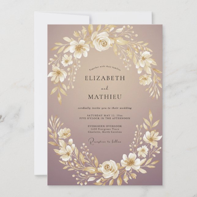 Convite Casamento Flor de Ouro Malva (Frente)