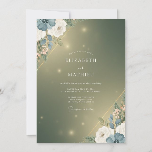Convite Casamento Flor de Ouro Musgo (Frente)