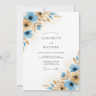 Convite Casamento Flor de Outono Azul Marrom