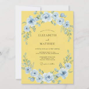 Convite Casamento Flor de Pastel Azul