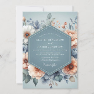 Convite Casamento Flor de Pastel Azul Ardósia