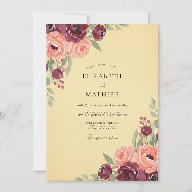 Convite Casamento Flor de Peônia Âmbar (Frente)