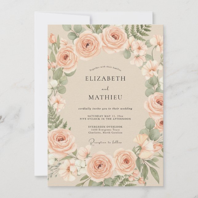 Convite Casamento Flor de Peônia Botânica (Frente)