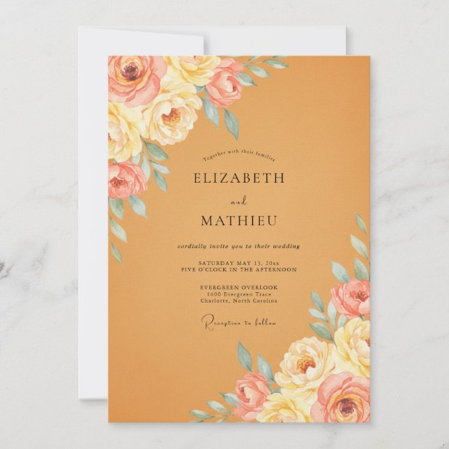 Convite Casamento Flor de Peônia Ócre (Frente)