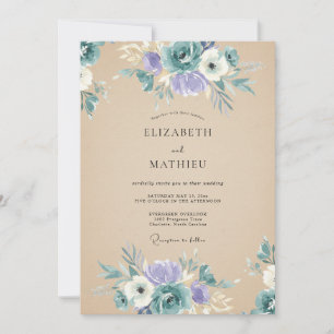 Convite Casamento Flor de Periwinkle Champanhe Antiga