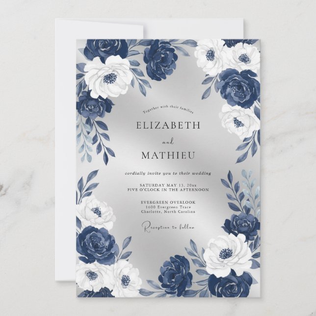 Convite Casamento Flor de Pérola Branca à Meia-Noite (Frente)