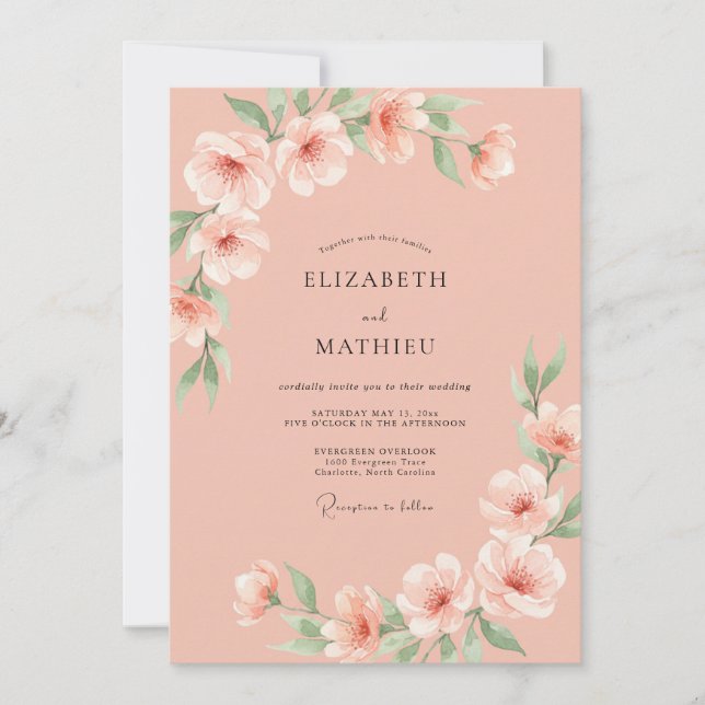 Convite Casamento Flor de Pêssego Arejado (Frente)