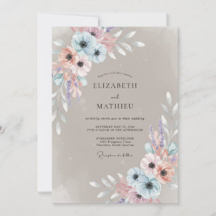 Convite Casamento Flor de Pêssego Azul