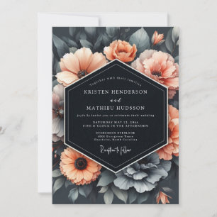 Convite Casamento Flor de Pêssego Carvão