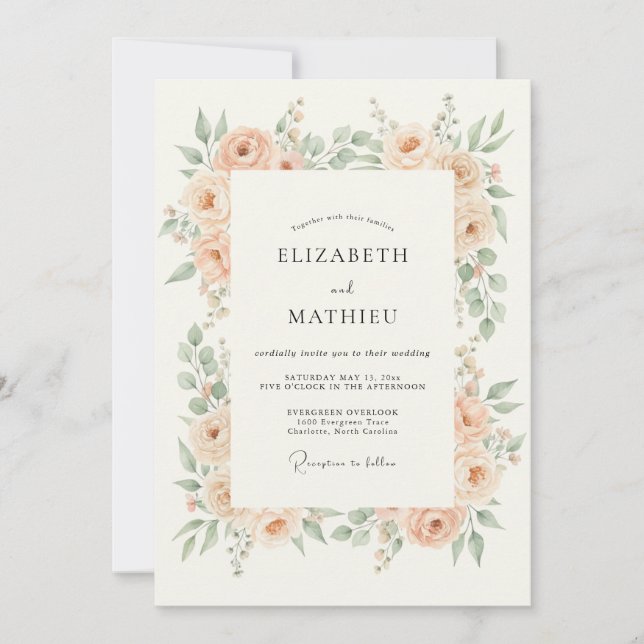 Convite Casamento Flor de Pêssego Etéreo (Frente)