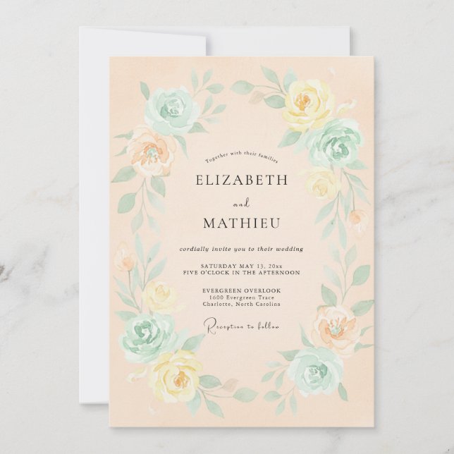 Convite Casamento Flor de Pêssego Etéreo (Frente)