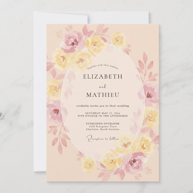 Convite Casamento Flor de Pêssego Pálido Etéreo (Frente)