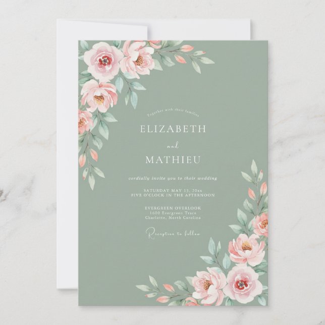 Convite Casamento Flor de Pêssego Pálido Etéreo (Frente)