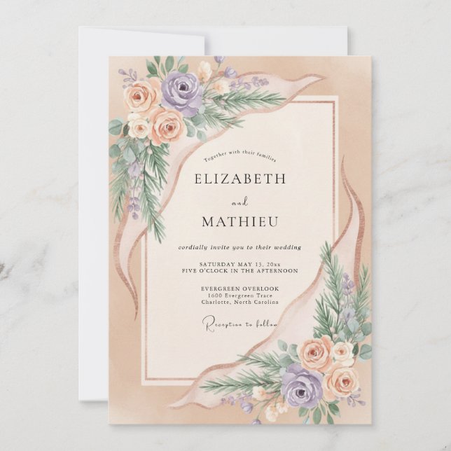 Convite Casamento Flor de Pêssego Suave (Frente)