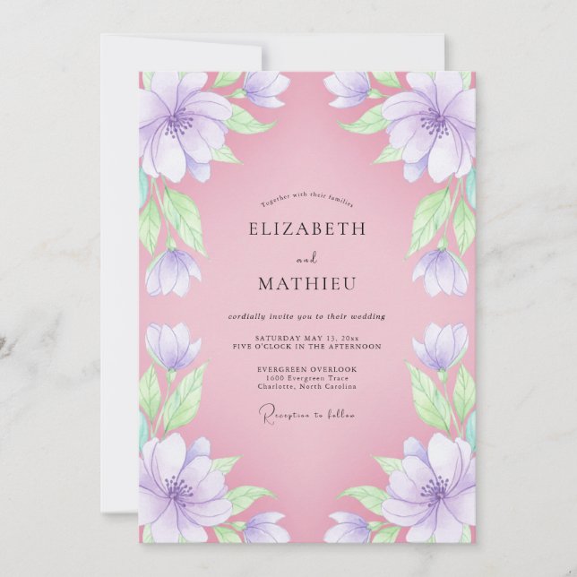 Convite Casamento Flor de Pétala Suave Lavanda (Frente)