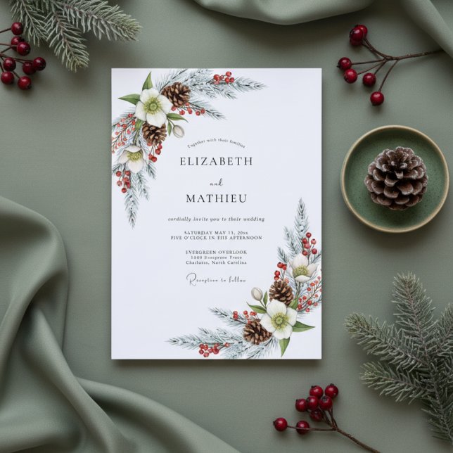 Convite Casamento Flor de Pinheiro Branco de Inverno (Criador carregado)