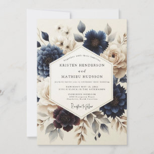 Convite Casamento Flor de Pintura Azul Marinho