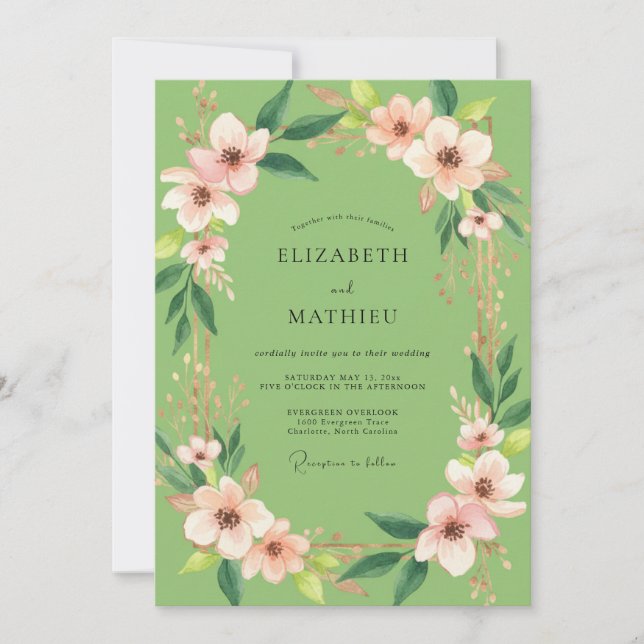 Convite Casamento Flor de Pistache Rosada (Frente)