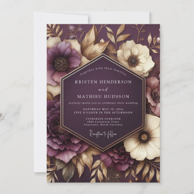 Convite Casamento Flor de Plum Ethereal (Frente)