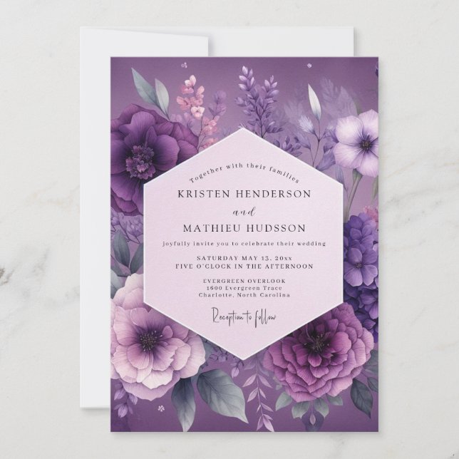 Convite Casamento Flor de Plumagem Mística (Frente)