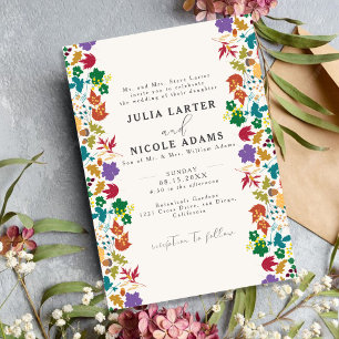Convite Casamento Flor de Prado Roxo Amarelo Mostarda Prim